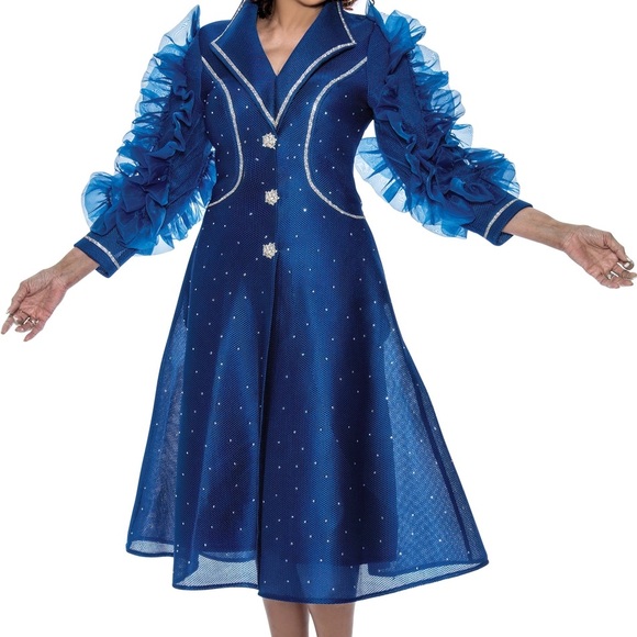 Elegant Blue Dress with Ruffled Sleeves Dorinda Clark Cole DC309041 - Picture 3 of 3